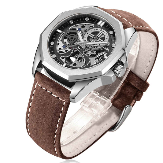 New Hollow Automatic Leather Watch for Men with Waterproof Feature