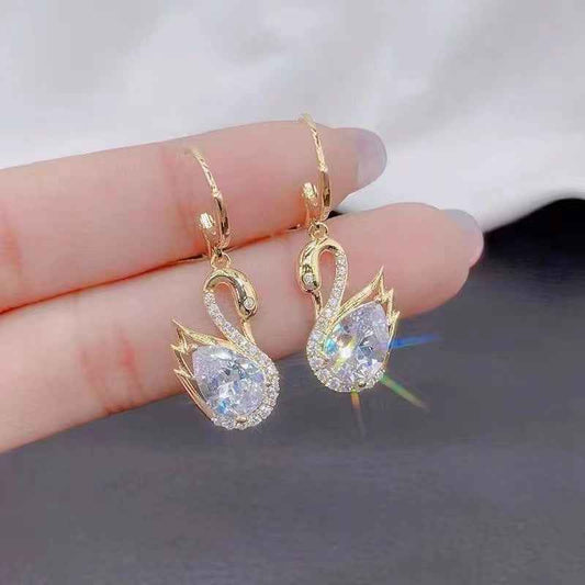 Sweet Rhinestone Swan Earrings for Women - Fashion Jewelry