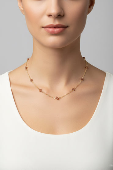 18K Gold Filled 5mm Designed Brown aventurine Bead Necklace (F221)