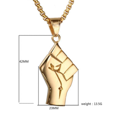 Mens Gold Fist Pendant Necklace in Titanium Steel with Gold Finish