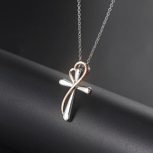 Heart-shaped Cross Necklace - Simple Color Separation Electroplating Design