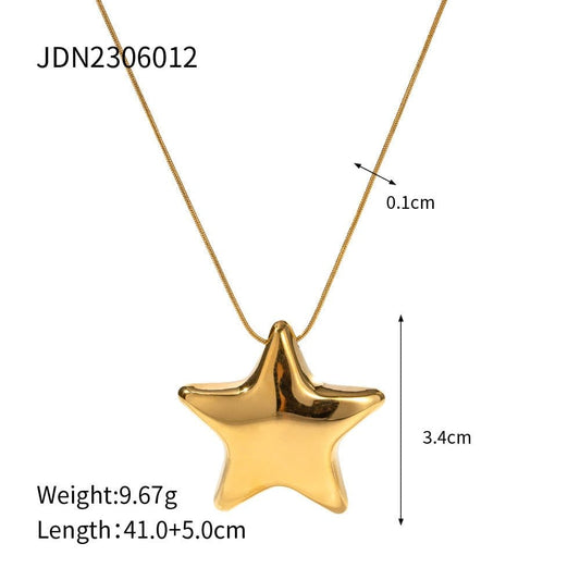 18K Gold-plated Star Necklace Jewelry - Stainless Steel Five-pointed Star Design