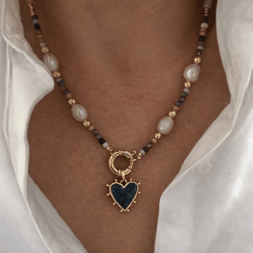 Retro Stainless Steel Heart Pendant Necklace With Natural Stones