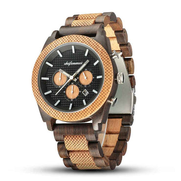Men's Wood Chronograph Watch - Six Hand Calendar Sports Casual Timepiece for Men