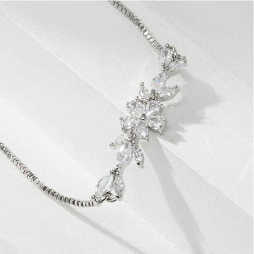 Zircon Flower Leaf Bracelet - Silver & Gold-plated Design for Women's Daily and Holiday Wear