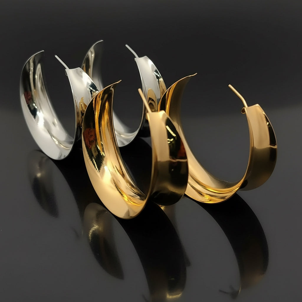 18K Gold Filled Curved Wide Minimalist Hoops