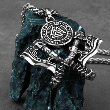 Men's Stainless Steel Axe Pendant Necklace - Double Axe Design