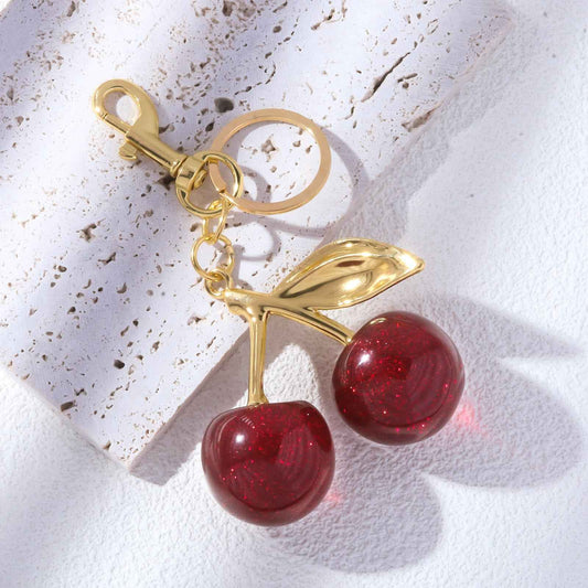 Red Cherry Bag Charm - Crystal Keychain Pendant in Zinc Alloy
