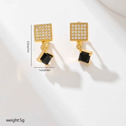 European American Zircon Earrings in Various Colors - Square Fashion Style