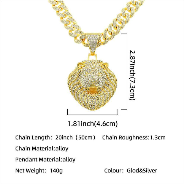 Mens Diamond Lion Head Pendant Necklace - Personalized Full Diamond Three-Dimensional Design