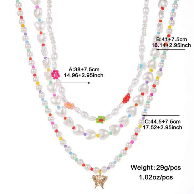 Gold-plated Pearl Necklace with Inlaid Pearls - Multi-row Women&