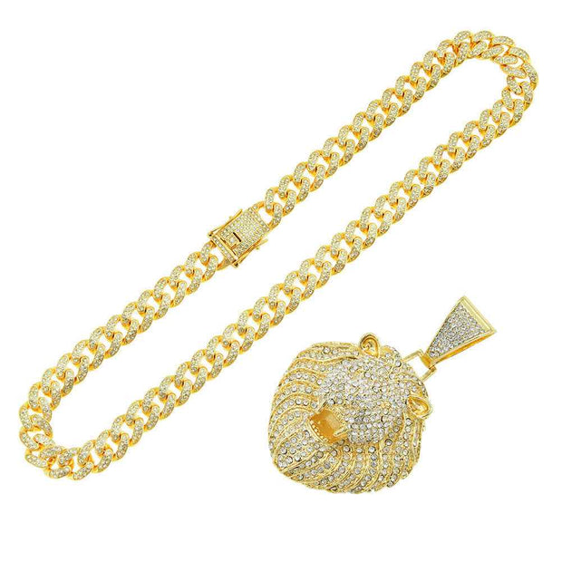 Mens Diamond Lion Head Pendant Necklace - Personalized Full Diamond Three-Dimensional Design