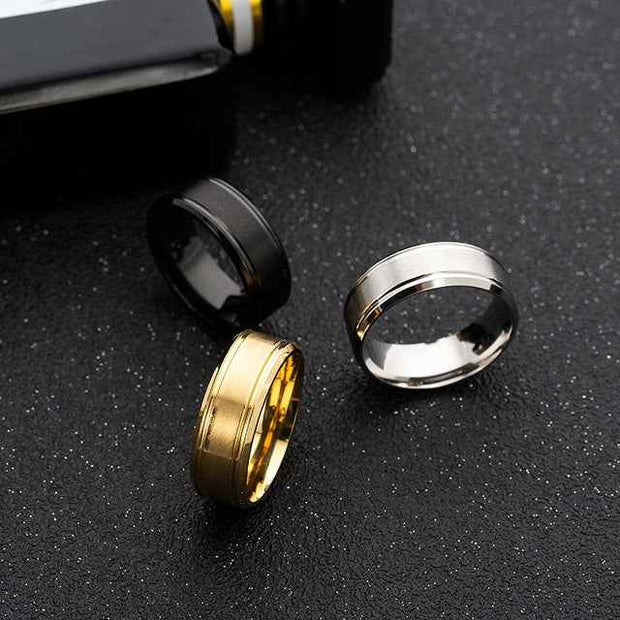 Unisex Stainless Steel Wedding Ring 8 mm – Black/Gold/Silver