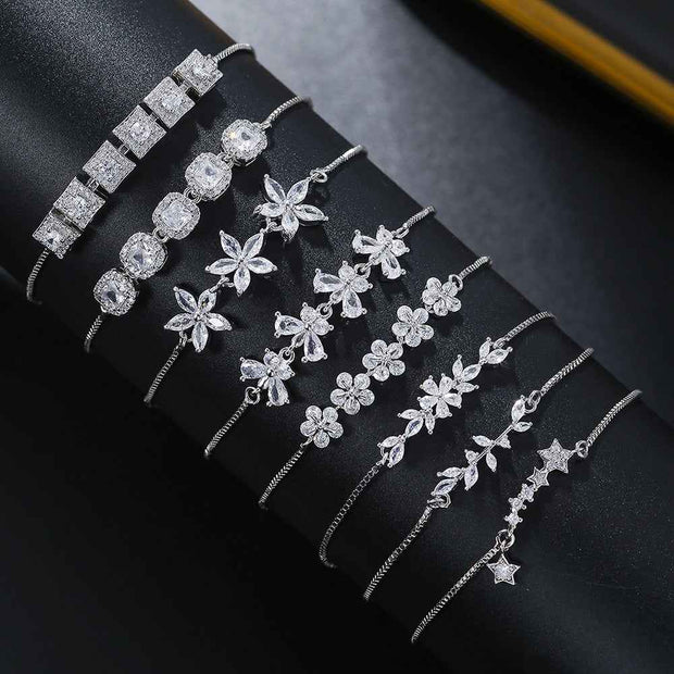Zircon Flower Leaf Bracelet - Silver & Gold-plated Design for Women&