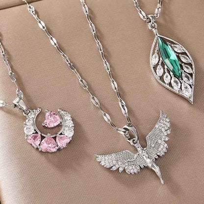 Women’s Dream Moon Necklace - Titanium Steel with Green, Pink, and White Accents for Elegant Style