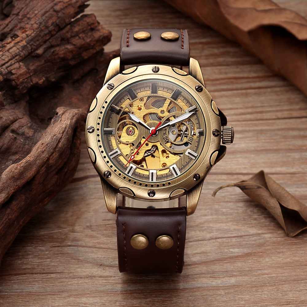 Men's Bronze Steampunk Watch - 44mm Automatic Skeleton Timepiece