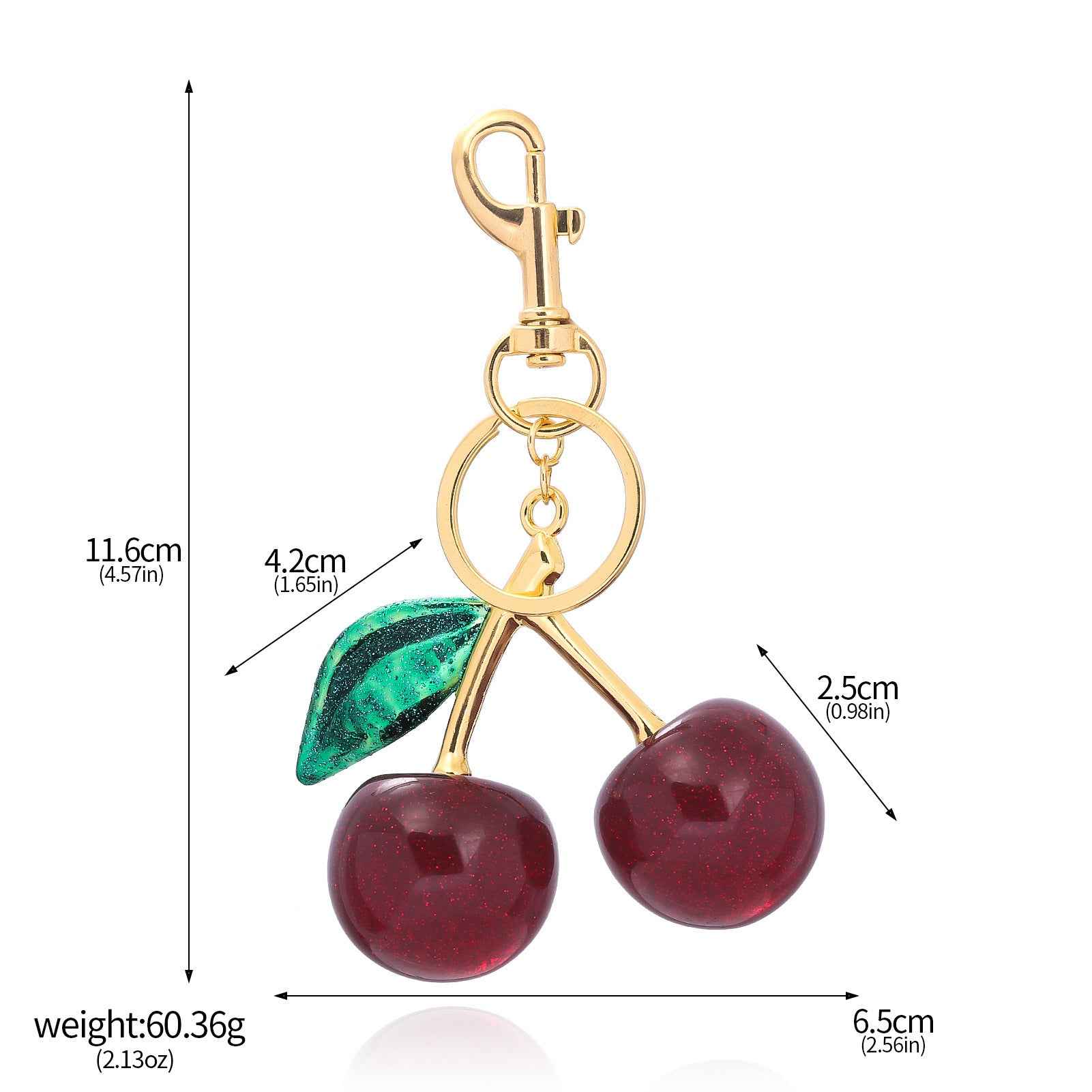Red Cherry Bag Charm - Crystal Keychain Pendant in Zinc Alloy