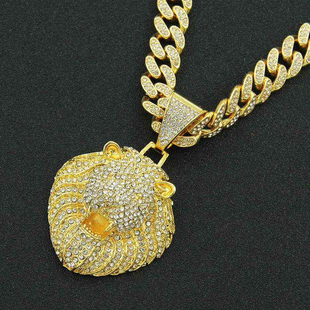 Mens Diamond Lion Head Pendant Necklace - Personalized Full Diamond Three-Dimensional Design