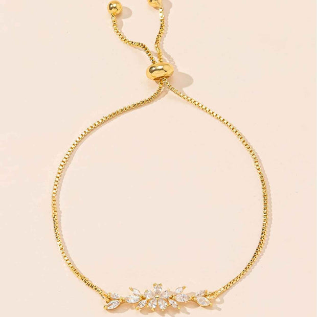 Zircon Flower Leaf Bracelet - Silver & Gold-plated Design for Women&