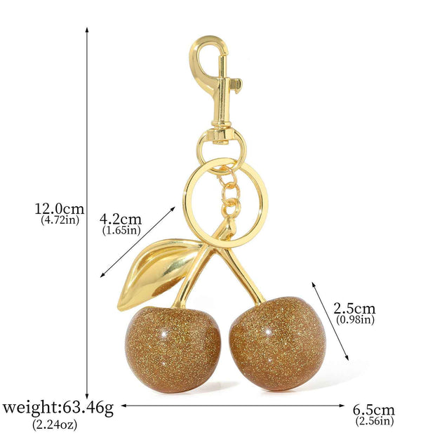 Red Cherry Bag Charm - Crystal Keychain Pendant in Zinc Alloy