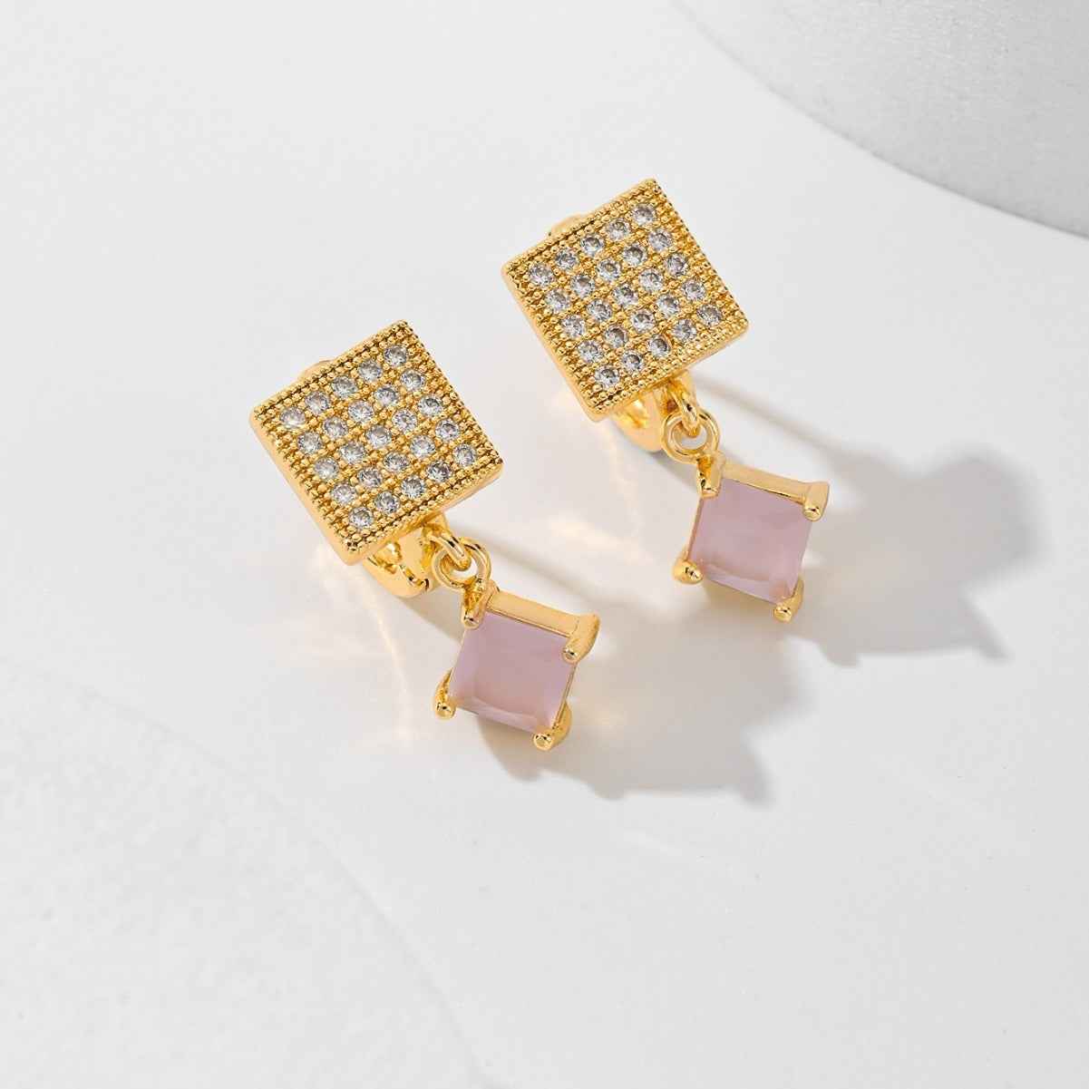 European American Zircon Earrings in Various Colors - Square Fashion Style