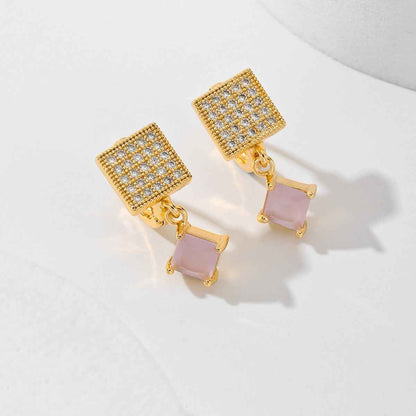 European American Zircon Earrings in Various Colors - Square Fashion Style