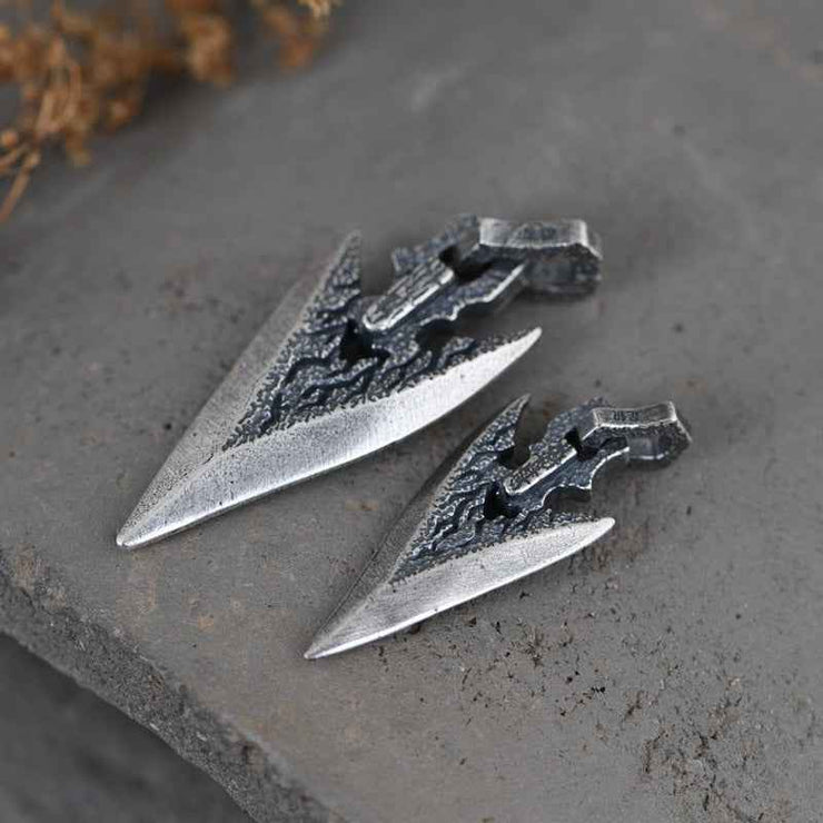 Mens Silver Weapon Necklace with Stone in Weapon Shape