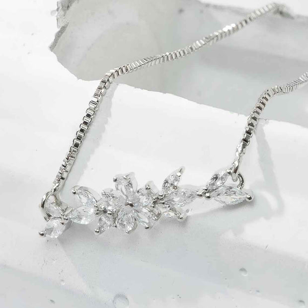 Zircon Flower Leaf Bracelet - Silver & Gold-plated Design for Women&