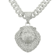 Mens Diamond Lion Head Pendant Necklace - Personalized Full Diamond Three-Dimensional Design