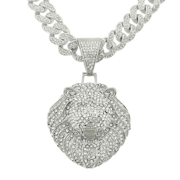 Mens Diamond Lion Head Pendant Necklace - Personalized Full Diamond Three-Dimensional Design