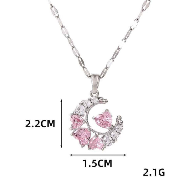 Women’s Dream Moon Necklace - Titanium Steel with Green, Pink, and White Accents for Elegant Style