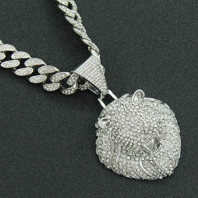 Mens Diamond Lion Head Pendant Necklace - Personalized Full Diamond Three-Dimensional Design