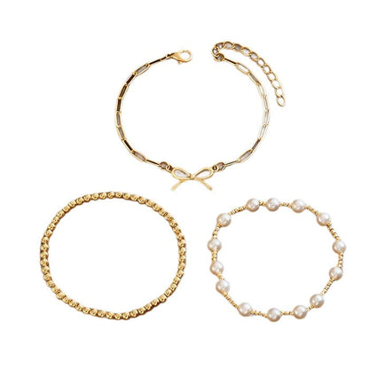 New European And American-style Trendy Vintage Instagram-inspired Faux Pearl Chain Bow Hand Accessory