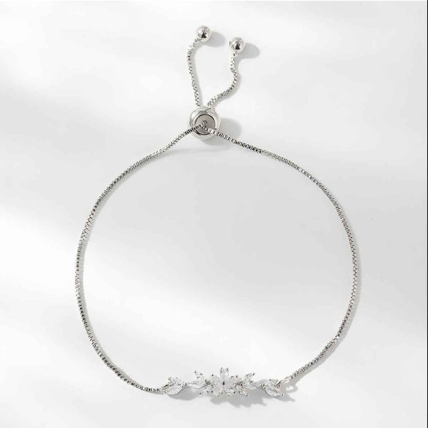 Zircon Flower Leaf Bracelet - Silver & Gold-plated Design for Women&