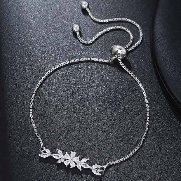 Zircon Flower Leaf Bracelet - Silver & Gold-plated Design for Women&