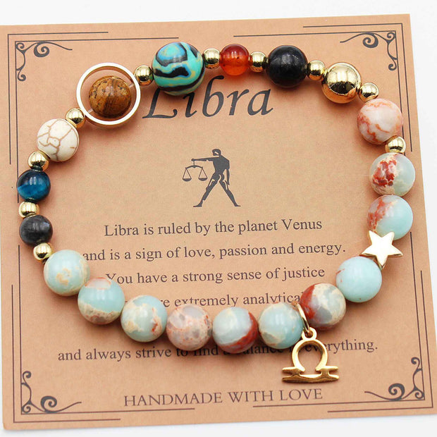 Twelve Constellations Bracelets - Natural Stone Beaded Bracelets with Eight Planet Designs