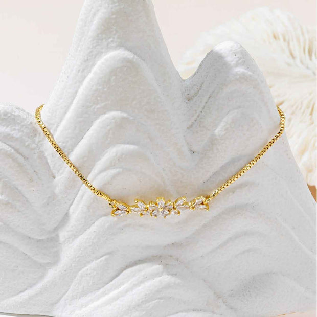Zircon Flower Leaf Bracelet - Silver & Gold-plated Design for Women&