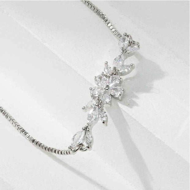 Zircon Flower Leaf Bracelet - Silver & Gold-plated Design for Women&
