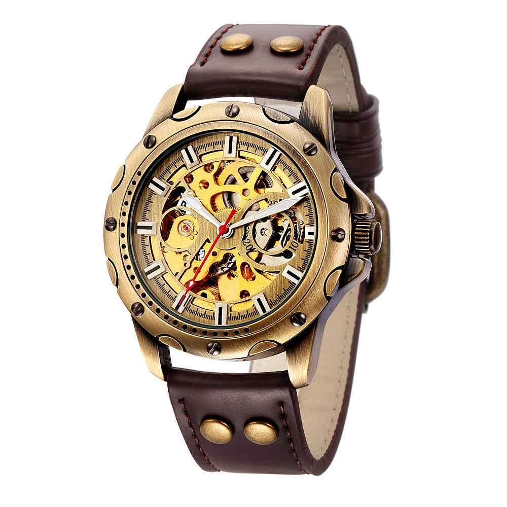 Men's Bronze Steampunk Watch - 44mm Automatic Skeleton Timepiece