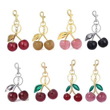 Red Cherry Bag Charm - Crystal Keychain Pendant in Zinc Alloy