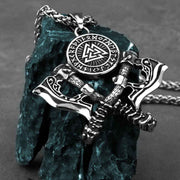 Men's Stainless Steel Axe Pendant Necklace - Double Axe Design
