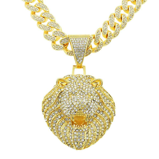 Mens Diamond Lion Head Pendant Necklace - Personalized Full Diamond Three-Dimensional Design