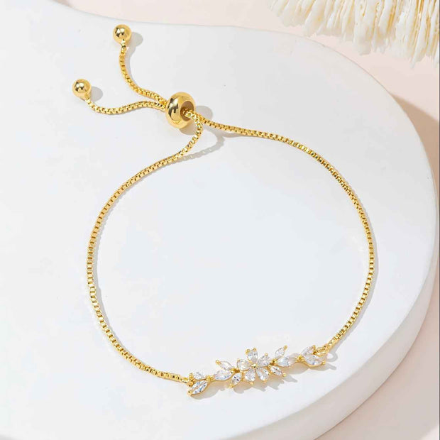 Zircon Flower Leaf Bracelet - Silver & Gold-plated Design for Women&