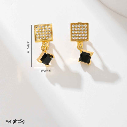 European American Zircon Earrings in Various Colors - Square Fashion Style