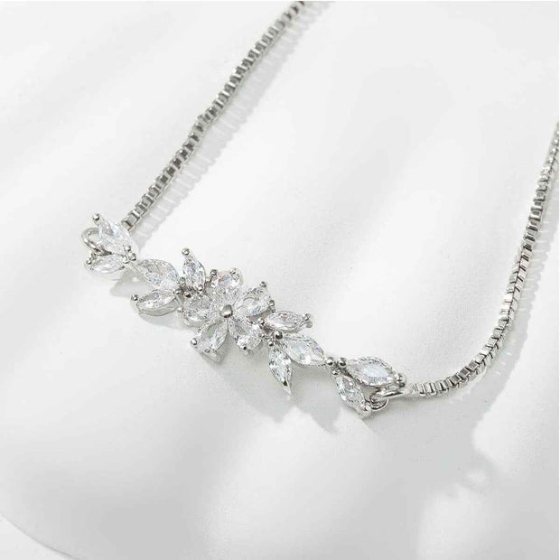 Zircon Flower Leaf Bracelet - Silver & Gold-plated Design for Women&
