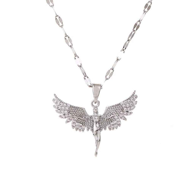 Women’s Dream Moon Necklace - Titanium Steel with Green, Pink, and White Accents for Elegant Style