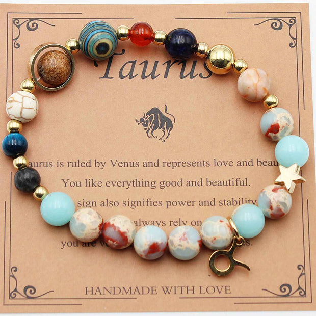 Twelve Constellations Bracelets - Natural Stone Beaded Bracelets with Eight Planet Designs