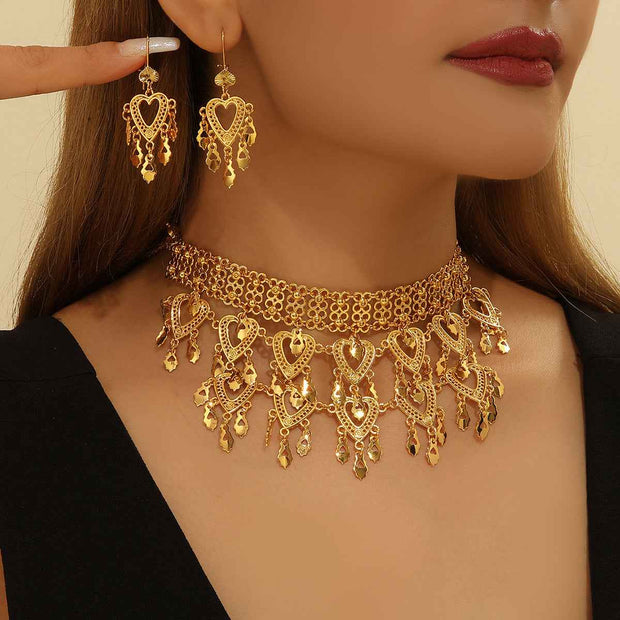 3-Piece Retro Heart Leaf Jewelry Set - Vintage Necklace and Earrings