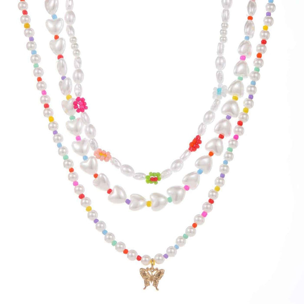 Gold-plated Pearl Necklace with Inlaid Pearls - Multi-row Women&