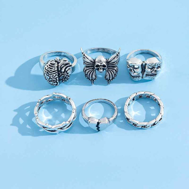 Mens Vintage Skull Ring Exaggerated Hollow Brain Love Necronomicon